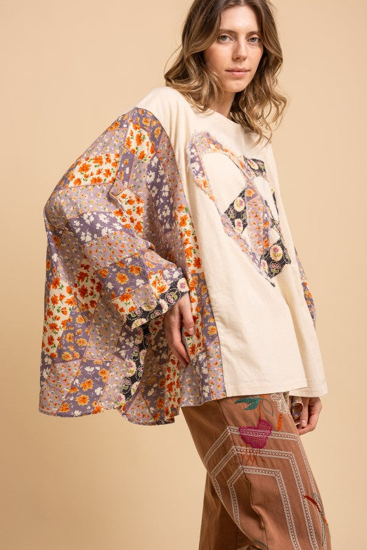 Heart Peace Sign Patch Front Poncho Top
