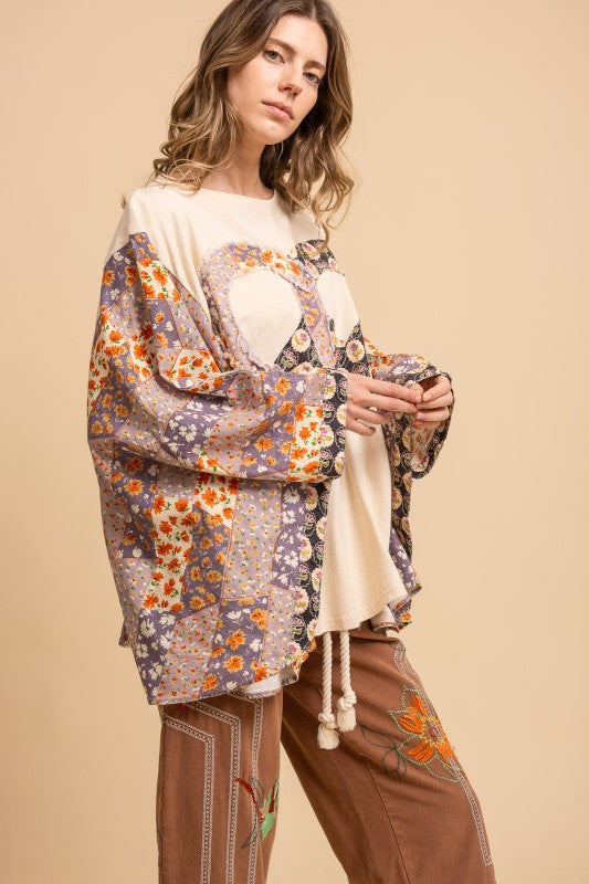 Heart Peace Sign Patch Front Poncho Top