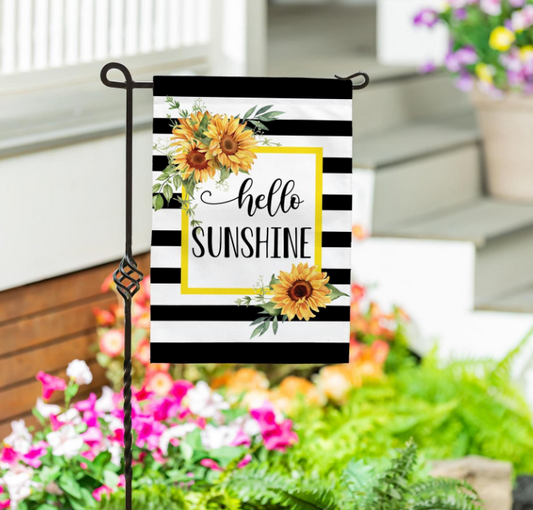 Hello Sunshine Plaid Burlap Garden Flag