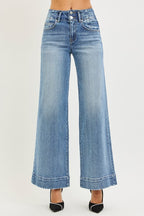 High Rise Ankle Wide Seam Detailed Jeans