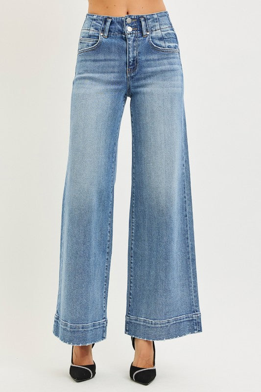 High Rise Ankle Wide Seam Detailed Jeans