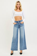 High Rise Ankle Wide Seam Detailed Jeans