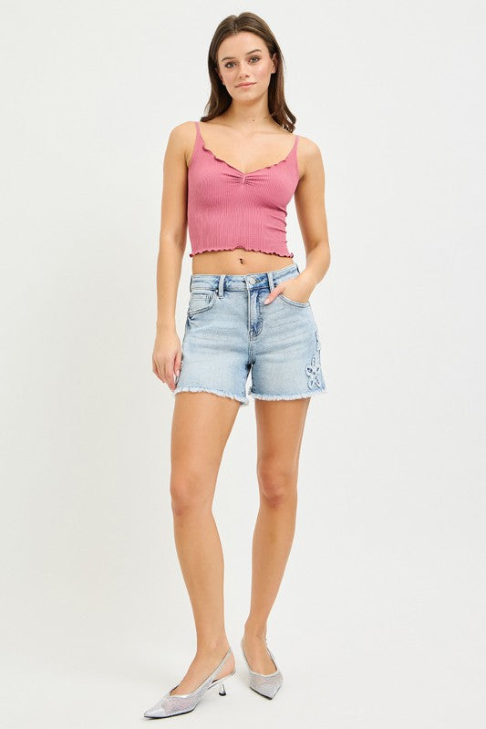 Happy High Rise Flower Patched Shorts