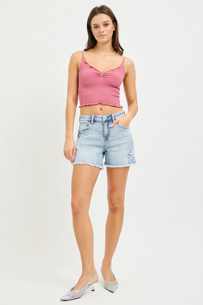 Happy High Rise Flower Patched Shorts
