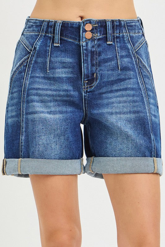 Cassie High Rise Seamed Roll Up Shorts