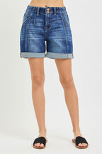 Cassie High Rise Seamed Roll Up Shorts