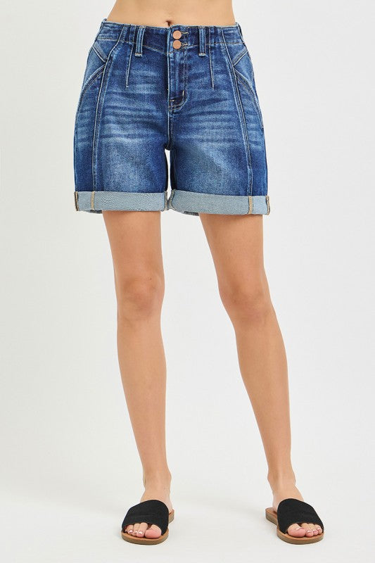Cassie High Rise Seamed Roll Up Shorts