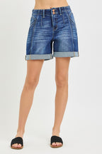 Cassie High Rise Seamed Roll Up Shorts