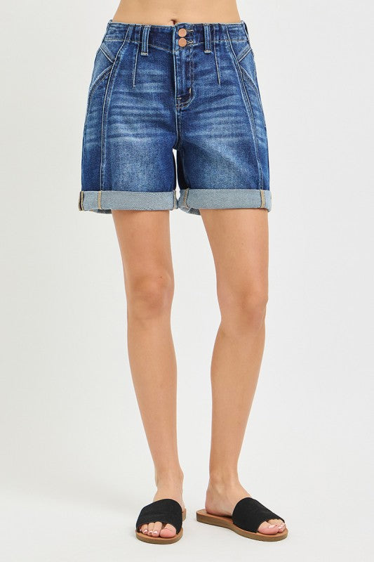 Cassie High Rise Seamed Roll Up Shorts