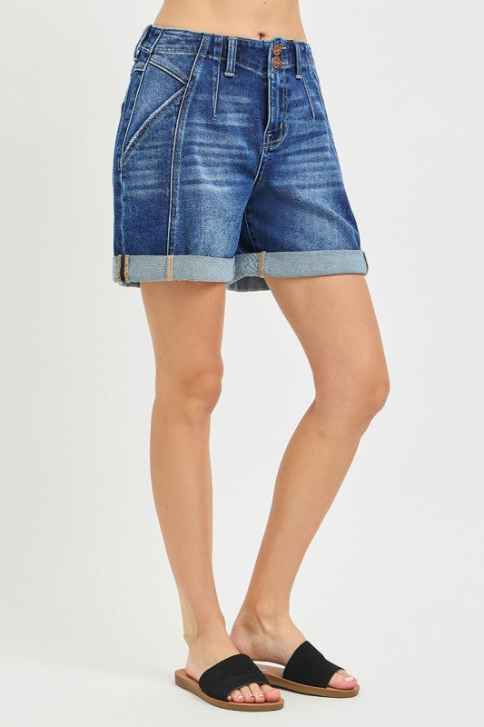 Cassie High Rise Seamed Roll Up Shorts