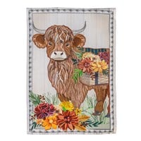 Highland Cow Fall Floral Applique House Flag
