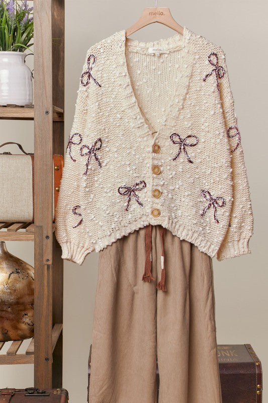 Ribbon Patch Popcorn Cardigan