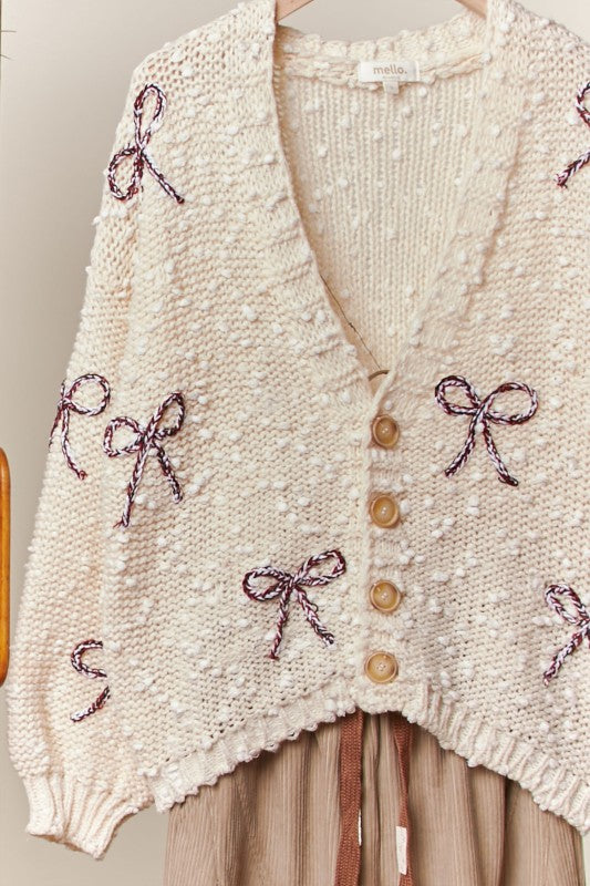 Ribbon Patch Popcorn Cardigan