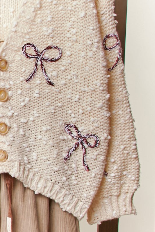 Ribbon Patch Popcorn Cardigan