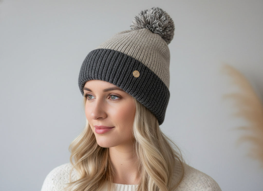 split color knit beanie