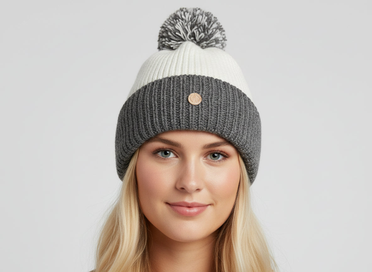 split color knit beanie