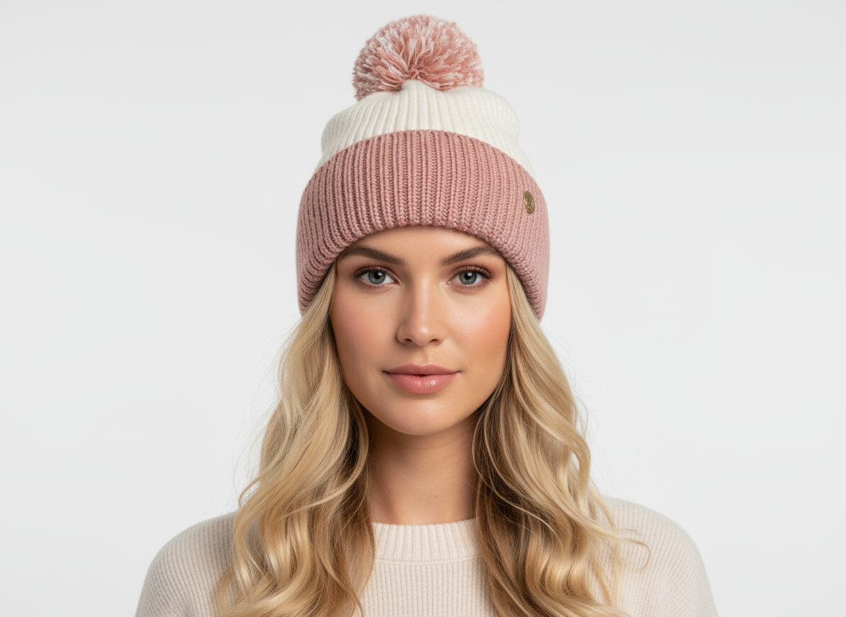 split color knit beanie