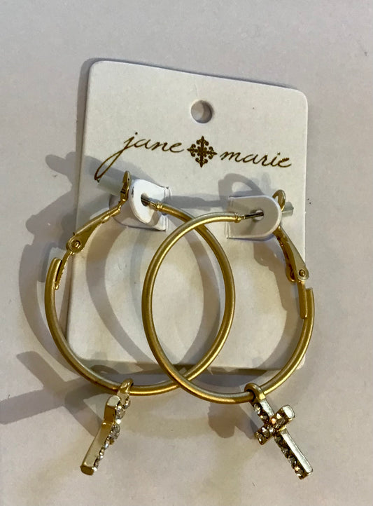 JM Hoop With Dangly Cross Earrings