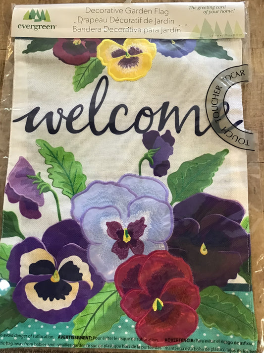 Pansy Garden Burlap Flag