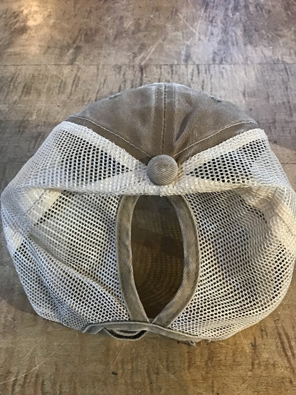 Baseball Hat with Ponytail Hole Baseball Mom Khaki