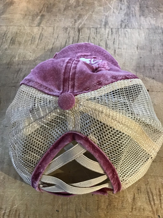 Baseball Hat with Ponytail Hole Dog Mom Pink