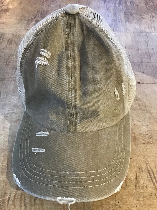 Baseball Hat with Ponytail Hole Khaki