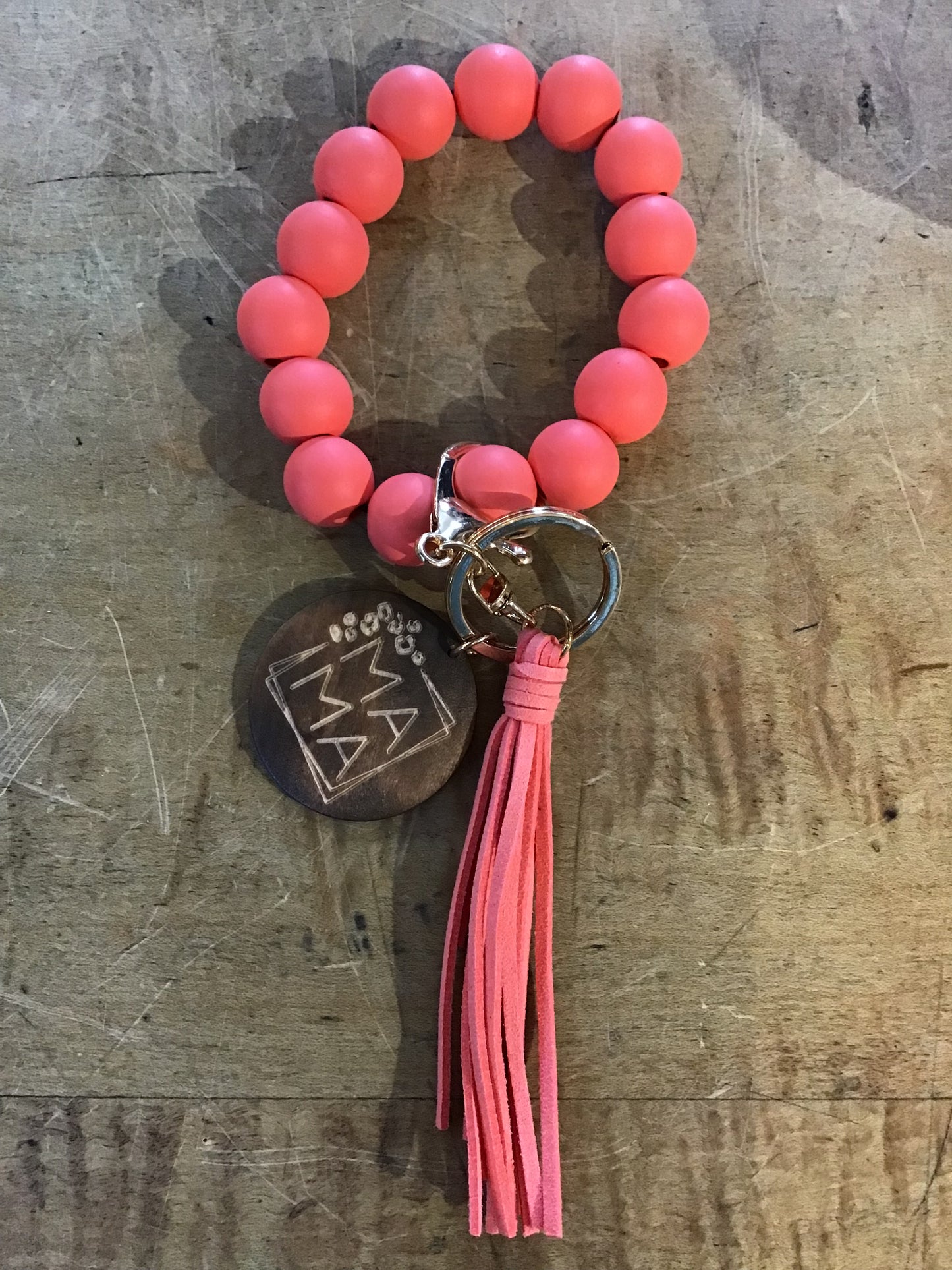 Wood Multi Beaded Bracelet Key Ring