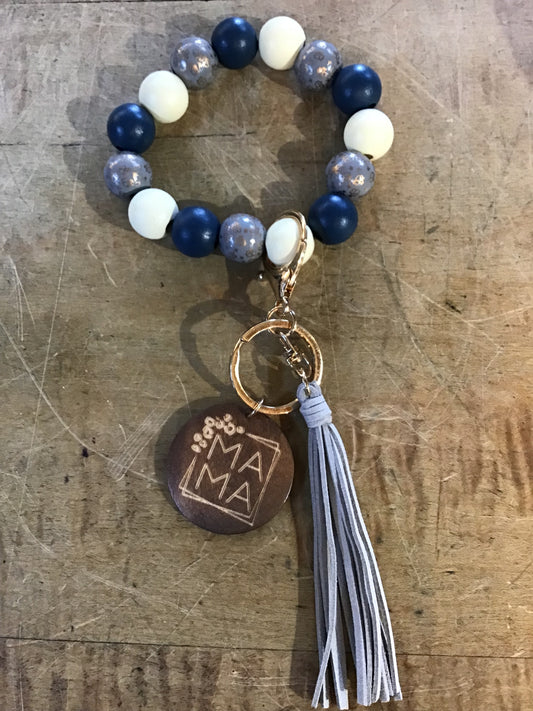 MaMa Blue Multi Beaded Bracelet Key Ring