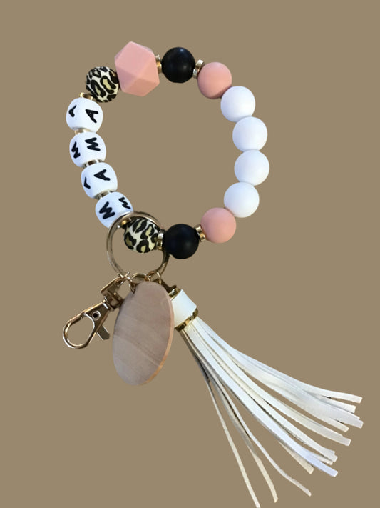 MaMa Leopard Multi Beaded Bracelet Key Ring