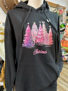 Pink Christmas Tree Hoodie Sweatshirt
