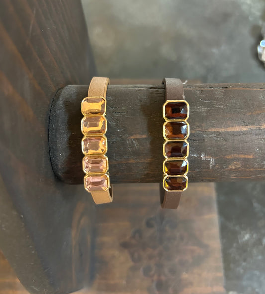 Pleather Rhinestone Magnetic Closure Bracelet