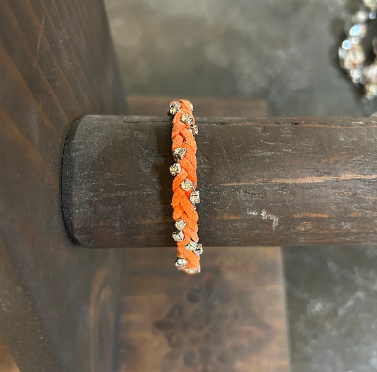 Orange Rhinestone Braided Bracelet