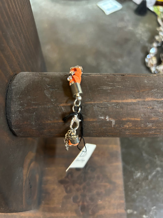Orange Rhinestone Braided Bracelet
