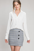 Crepe V-Neck Button Up Dress Shirt