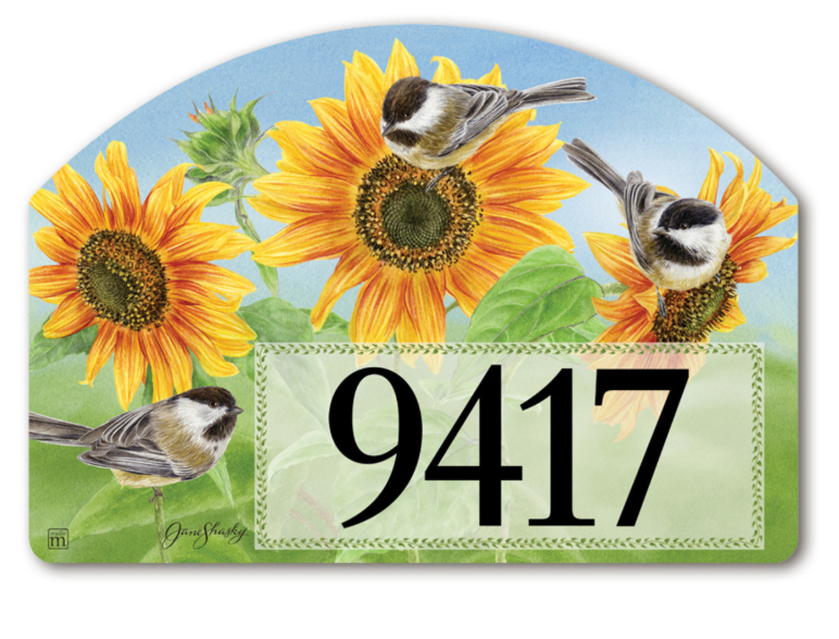 Jane Shasky Studio Sunflowers and Chickadees Yard DeSign 14" x 10"