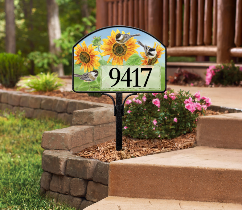 Jane Shasky Studio Sunflowers and Chickadees Yard DeSign 14" x 10"