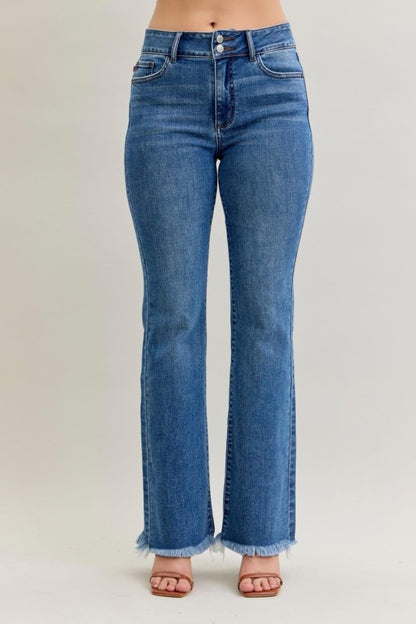 Judy Blue HW Bootcut Double Button WB & Fray Hem