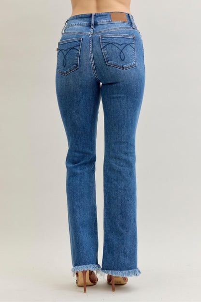 Judy Blue HW Bootcut Double Button WB & Fray Hem