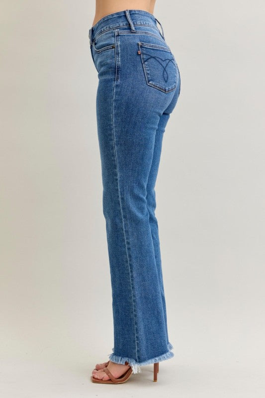 Judy Blue HW Bootcut Double Button WB & Fray Hem