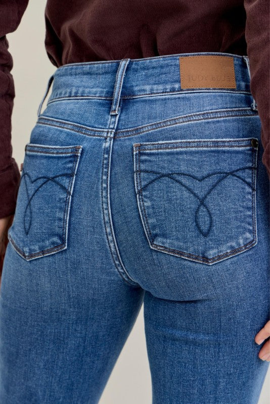 Judy Blue HW Bootcut Double Button WB & Fray Hem