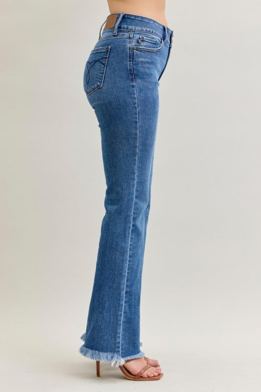 Judy Blue HW Bootcut Double Button WB & Fray Hem