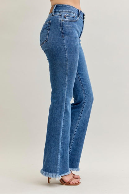 Judy Blue HW Bootcut Double Button WB & Fray Hem