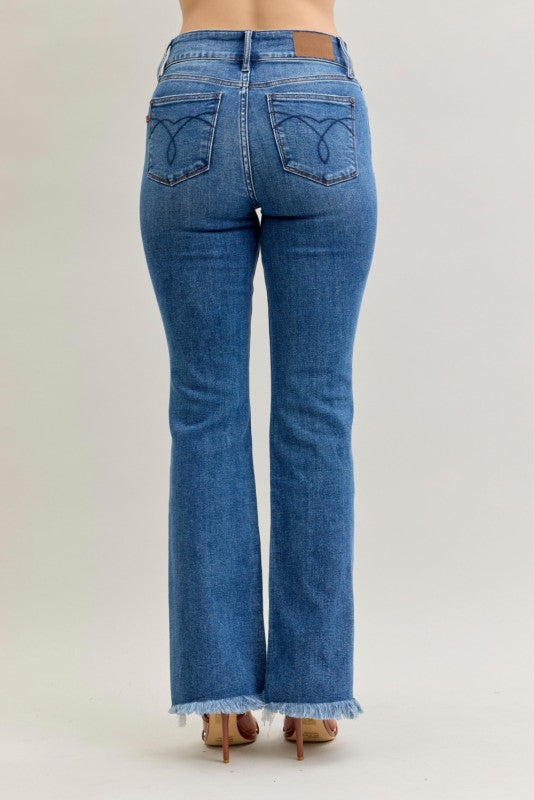 Judy Blue HW Bootcut Double Button WB & Fray Hem