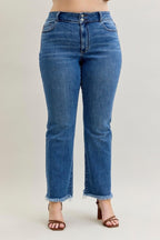 Judy Blue HW Bootcut Double Button WB & Fray Hem