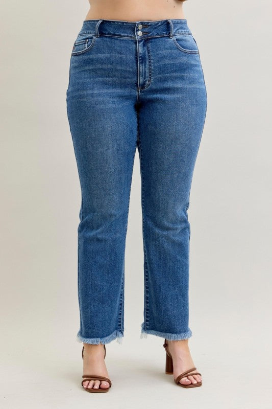 Judy Blue HW Bootcut Double Button WB & Fray Hem