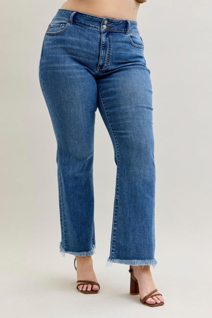 Judy Blue HW Bootcut Double Button WB & Fray Hem