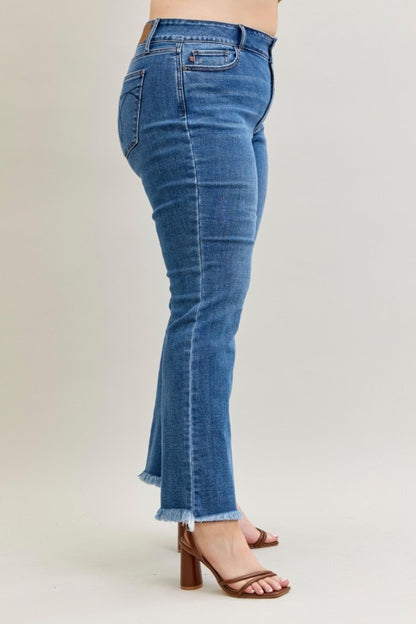 Judy Blue HW Bootcut Double Button WB & Fray Hem