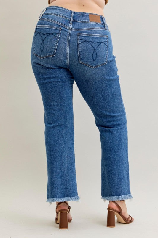 Judy Blue HW Bootcut Double Button WB & Fray Hem