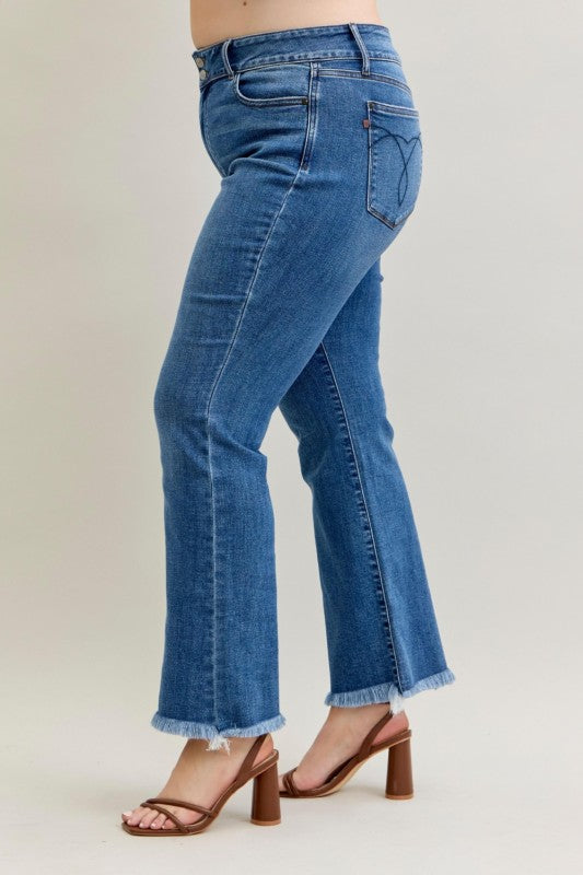 Judy Blue HW Bootcut Double Button WB & Fray Hem