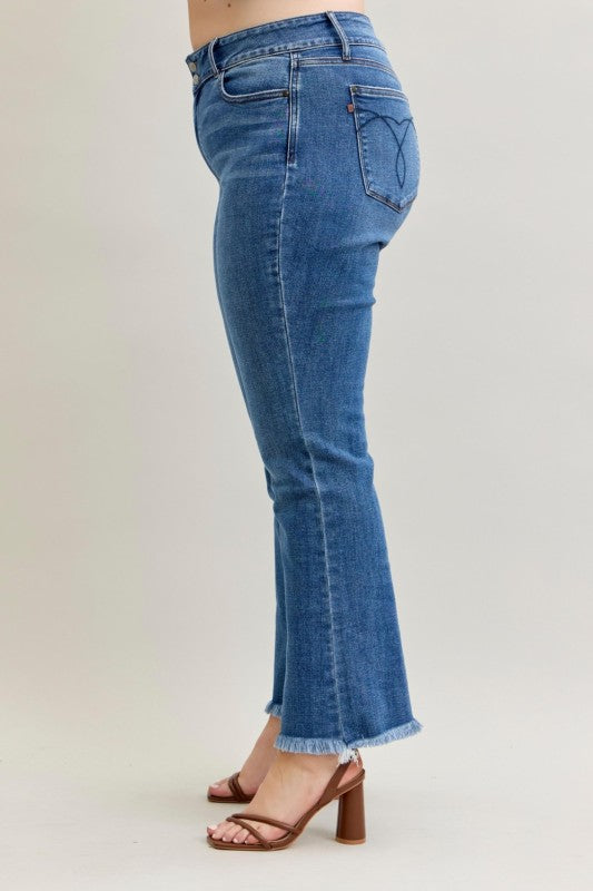 Judy Blue HW Bootcut Double Button WB & Fray Hem